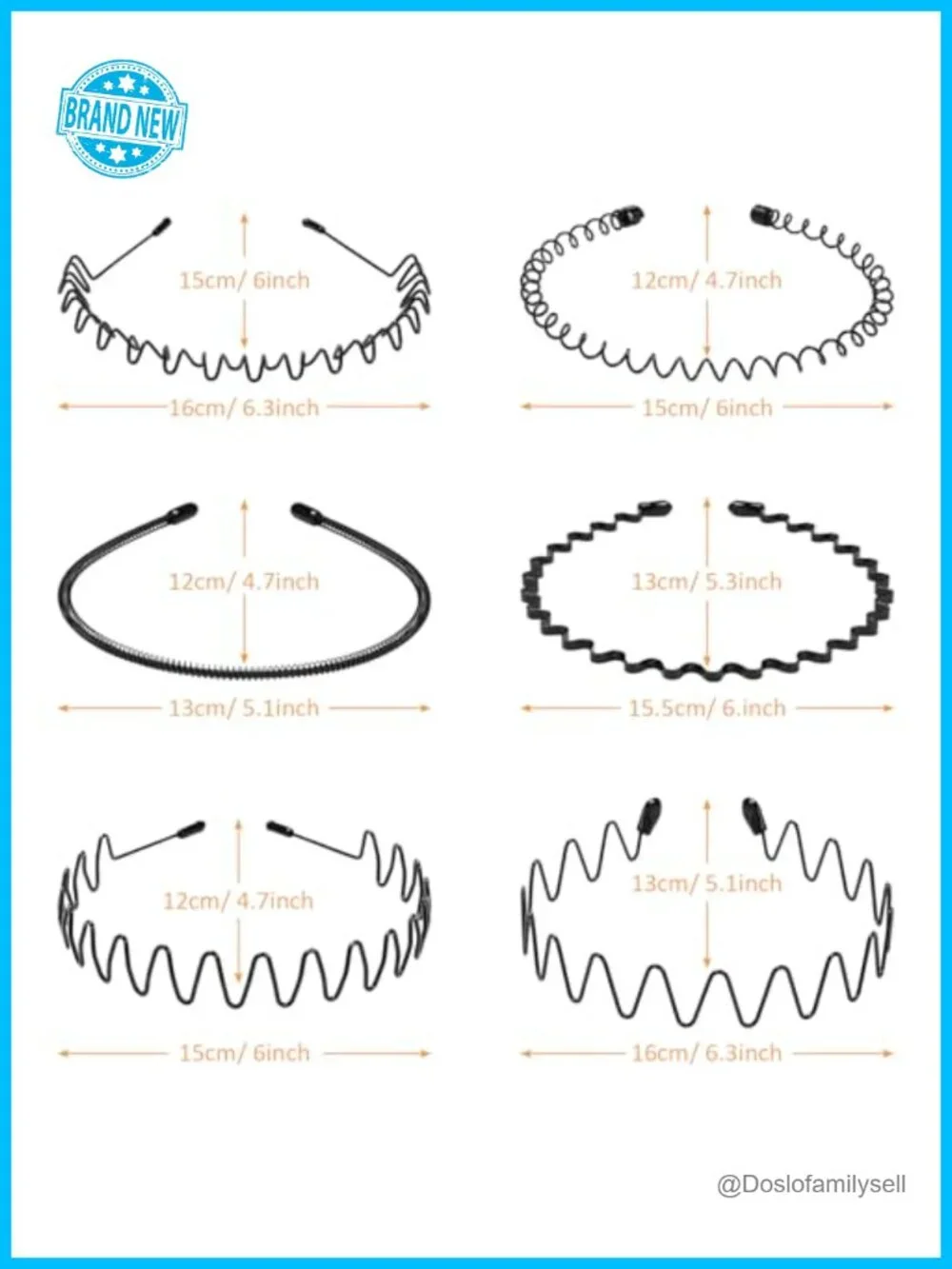 6 Pack Metal Spring Wave Hairbands Non Slip Sports Headwear Hair Hoop